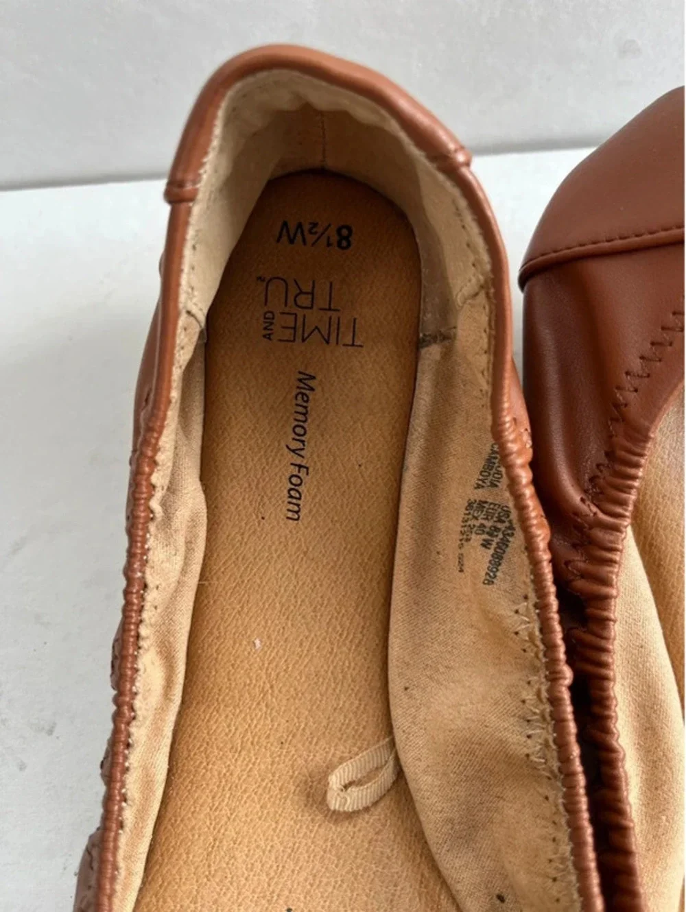 Time and Tru Scrunch Ballet Flats 8.5 M Glove Soft Chestnut Brown Leatherette